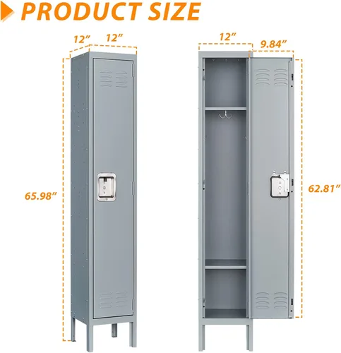 Miniatura 3 de Casillero de Metal para el Hogar, Vestidor, Gimnasio, Casilleros de Almacenamiento de Acero de 65.98" para Empleados, Gabinete con Cerradura con 1