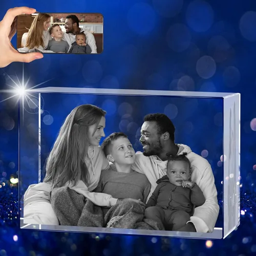 Miniatura 9 de Foto de cristal 3D personalizada, marco de fotos de vidrio grabado con láser, gran aniversario, cumpleaños, Navidad, regalos conmemorativos
