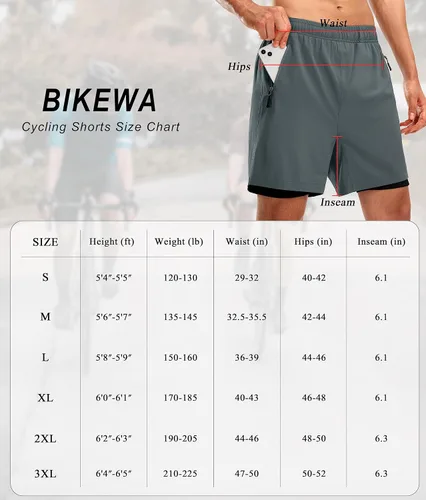 Miniatura 7 de Bikewa Pantalones cortos de ciclismo de montaña para hombre, con acolchado 3D, ajuste holgado, con bolsillos con cremallera