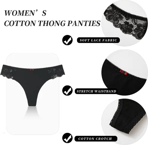 Miniatura 4 de LEVAO Tangas de algodón para mujer, tangas de algodón sexy con espalda en T, ropa interior cómoda, paquete múltiple S-XL