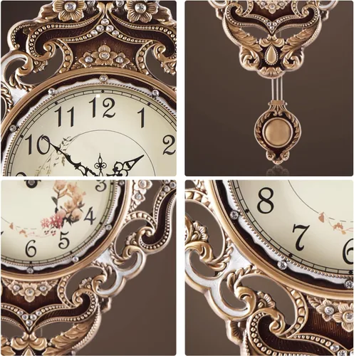 Miniatura 5 de Aero Snail Retro Europeo Reloj de Pared Metal Grande Silencioso Sala Dormitorio Colección Cuarzo Reloj Colgante con Péndulo Móvil Marrón antiguo 14