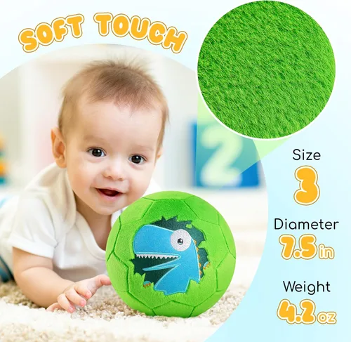 Miniatura 2 de ZOOJOY Balón de fútbol interior para niños pequeños de 1 a 3 años, pelota de fútbol silenciosa para bebé, felpa suave inflable con bomba, juguetes