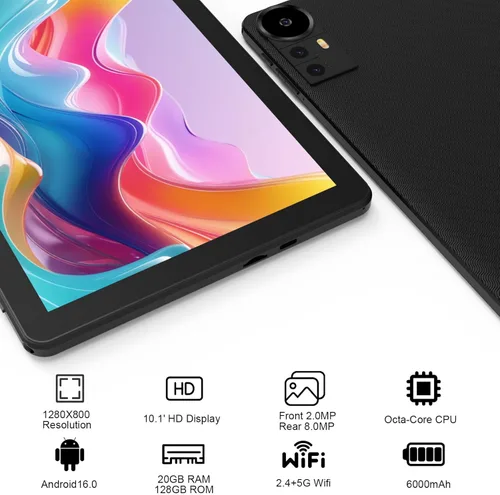 Miniatura 4 de CUPEISI Tablet Android 16 de 10 pulgadas, 20 GB de RAM+128 GB de ROM/2 TB expandible, procesador octa-core de 2.0 GHz, pantalla HD de 1280 x 800