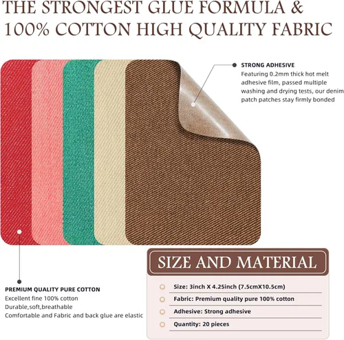 Miniatura 2 de KING MOUNTAIN Paquete de 20 parches de reparación termoadhesivos para pantalones vaqueros, kit de parches de mezclilla para jeans, 3 x 4-1/4 Cinco
