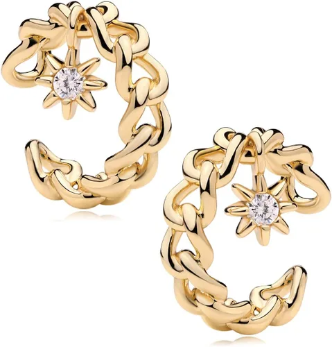 MYEARS - Aretes para mujer, de aro, para oreja sin perforación, clip para cartílago, chapado en oro de 14 quilates, bohemio, minimalista, delicado,