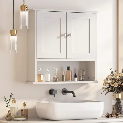 Miniatura 11 de Armario de pared de baño negro, botiquín sobre inodoro, armario de baño montado en pared con estantes, botiquín de montaje en superficie