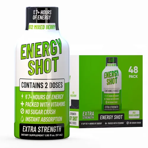 Miniatura 16 de Blue Raspberry Extra Strength Energy Shot 12 unidades – 260 mg de cafeína natural B12 B6 – Apoyo de energía y enfoque – 2 porciones sin azúcar Té