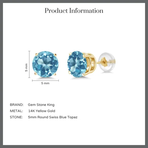Miniatura 5 de Gem Stone King Aretes redondos de oro amarillo de 14 quilates con piedra natal de 0.197 in Aretes de oro para mujer