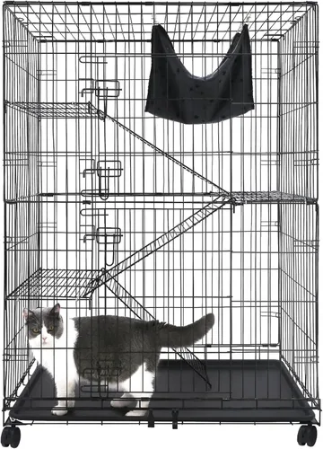 Homey Pet Jaulas para gatos de 50 pulgadas para interiores, jaulas grandes de 4 niveles para gatos de interior, jaula plegable de alambre de metal