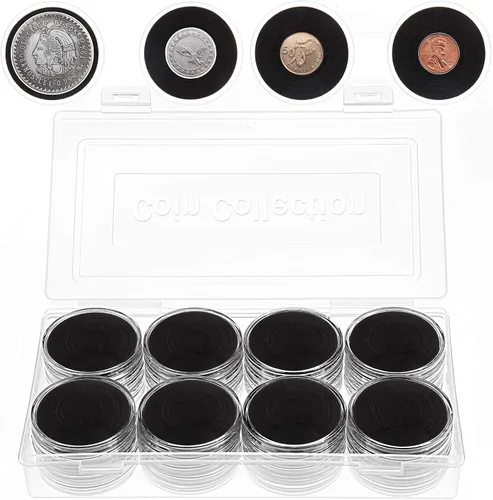 FRIMOONY Cápsulas de monedas de 1.811 in, con junta de espuma y caja de almacenamiento de plástico, para colección de monedas, 2 paquetes