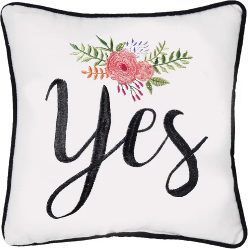 C&F Home Yes/No Decor - Cojín decorativo bordado cuadrado reversible con texto para cama, sala de estar, silla, sofá, 10 x 10 pulgadas, color rosa