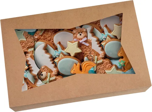 Paquete de 15 cajas de pastelería marrón para panadería de 12 x 8 x 3 pulgadas, donas grandes, magdalenas, cajas de galletas con ventana de PVC,