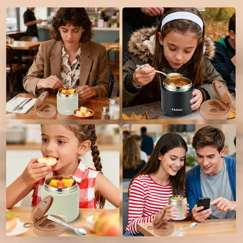 Miniatura 6 de Eadali Tarro de comida para niños de 15.2 onzas para comida caliente, contenedor de almuerzo aislado al vacío con interior de acero inoxidable 316