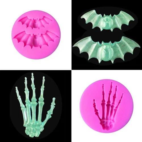 Miniatura 5 de Moldes de Halloween de Silicona Calabaza Calavera Murciélago Esqueleto Mano Murciélago Fantasma para Chocolate Dulces Fondant Arcilla Polimérica