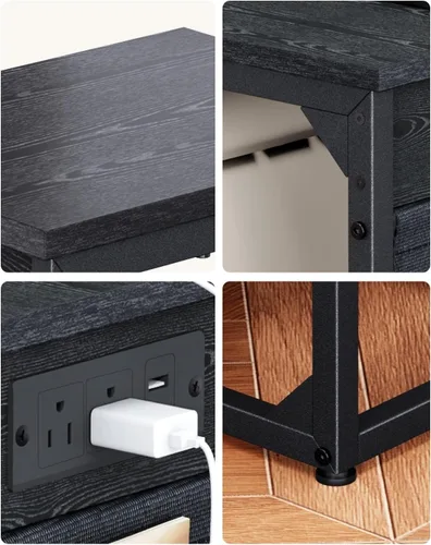 Miniatura 7 de Mesa auxiliar en forma de C con estación de carga rápida, mesa lateral pequeña para sofá con bolsa de almacenamiento, bandeja de TV para sofá