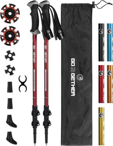 Miniatura 10 de G2 GO2GETHER Bastones de senderismo de aluminio, cierres ajustables rápidos, mango cómodo, correa acolchada, cestas de nieve, bastones adecuados