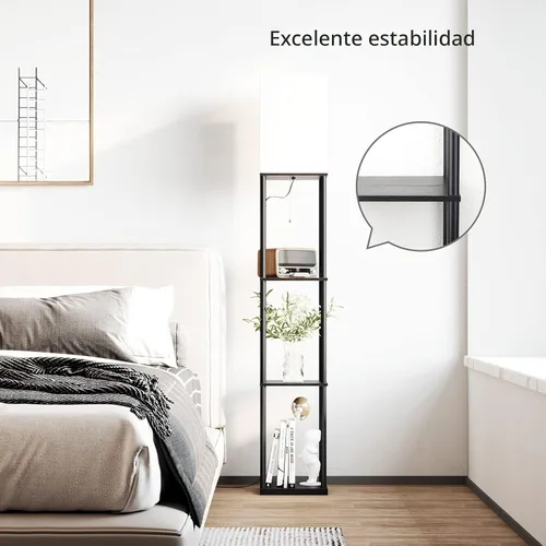 Miniatura 9 de SUNMORY Lámpara de pie con estantes, moderna lámpara de pie cuadrada con bombilla de temperatura de 3 colores, lámpara de estantería de exhibición