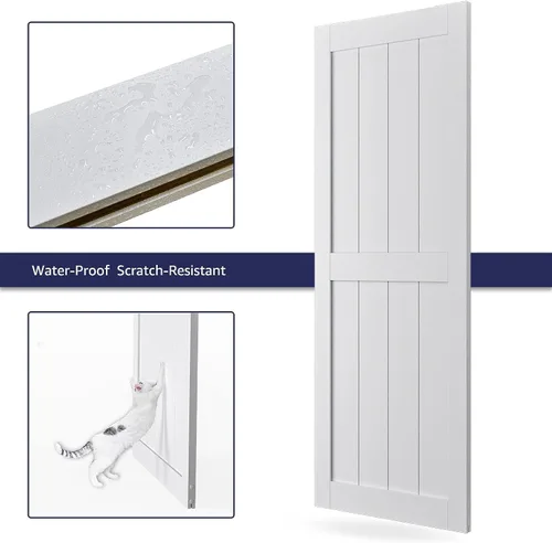Miniatura 4 de Puerta corrediza de granero MDF de 30 x 80 pulgadas con kit de herrajes para puerta de granero de 5 pies, losa para puerta de granero con superficie