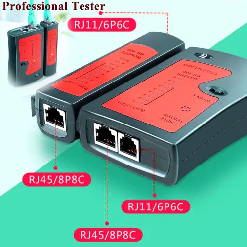 Miniatura 4 de LEATBUY - Herramienta de crimpado CAT5 CAT6, kit de herramienta de crimpado RJ45, 50 conectores RJ45 LAN Ethernet, 50 cubiertas, probador de cables