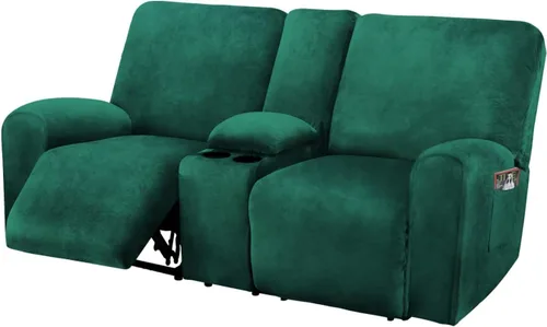 Miniatura 9 de Asiento reclinable con funda de consola central, fundas de sofá reclinable de terciopelo de 8 piezas, fundas de sofá reclinable de 2 plazas, funda