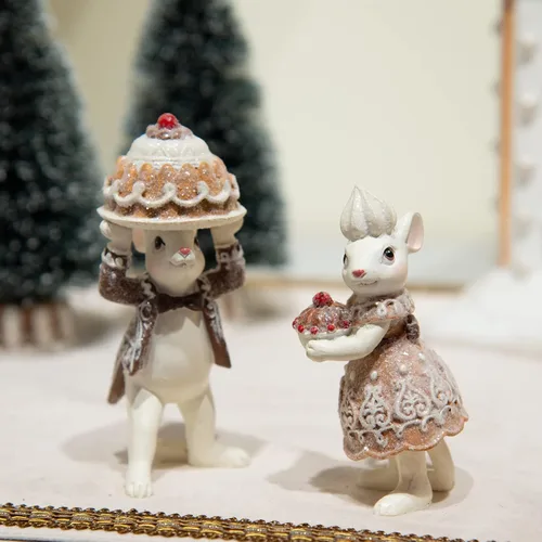 Miniatura 4 de Braxio Juego de 2 figuras de ratón de jengibre para interiores para Navidad, decoración festiva de mesa, adorno de galletas, decoraciones navideñas