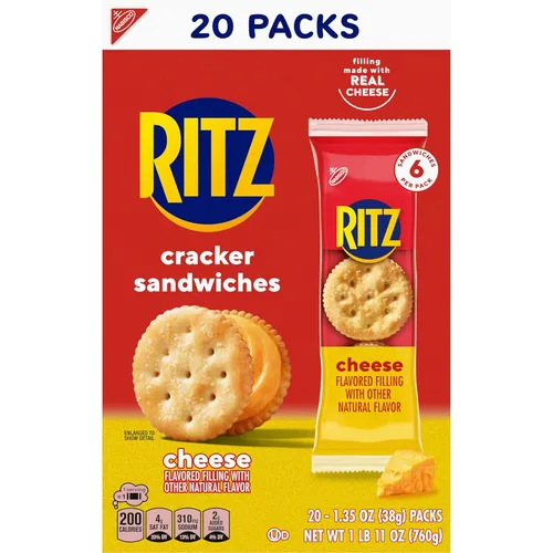 Miniatura 15 de RITZ Galletas tipo sándwich de queso, aperitivos para el almuerzo, 20 paquetes de bocadillos (6 galletas por paquete)
