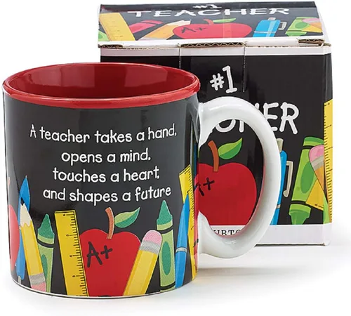 Taza de café #1 de 13 onzas con lápiz, reglas, crayones y detalles de bolígrafo, regalo económico para profesores