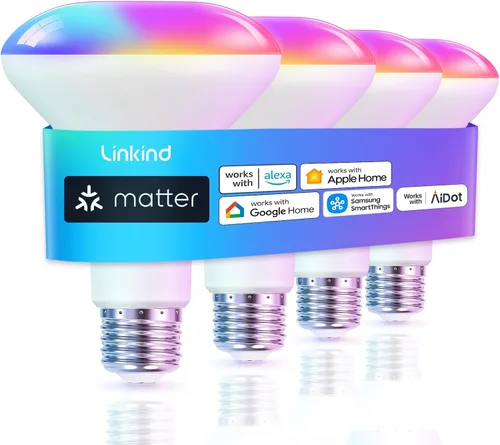 Miniatura 10 de Linkind Matter BR30 - Bombillas inteligentes con diseño elástico y color Aurascape de 4 zonas, bombilla de inundación inteligente empotrable de 850