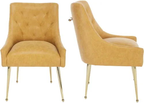 Miniatura 10 de Juego de 2 sillas de comedor, sillas de comedor modernas de terciopelo con patas doradas, elegantes sillas decorativas acolchadas para recepción