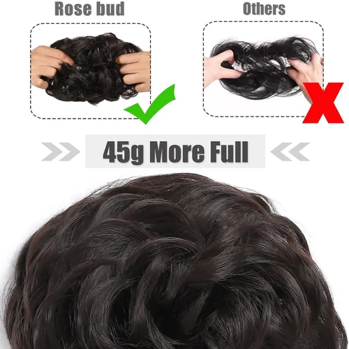 Miniatura 4 de Rose bud Extensiones de Cabello para Mujer en Forma de Moño Desordenado, Banda Elástica para Updo, Cabello Rizado y Desordenado, Scrunchie