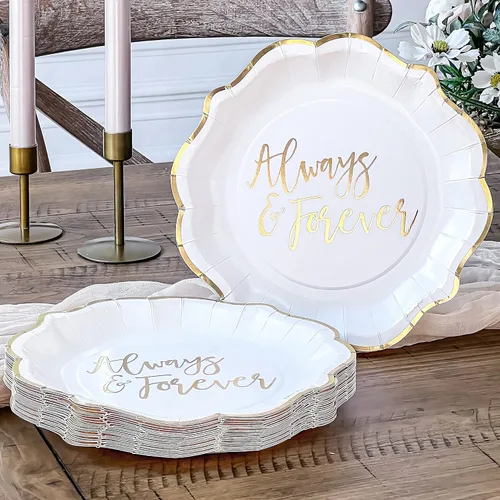 Miniatura 8 de Kate Aspen Always & Forever - Juego de platos y servilletas de papel para boda, 72 piezas, platos de boda, vajilla desechable para 24 invitados