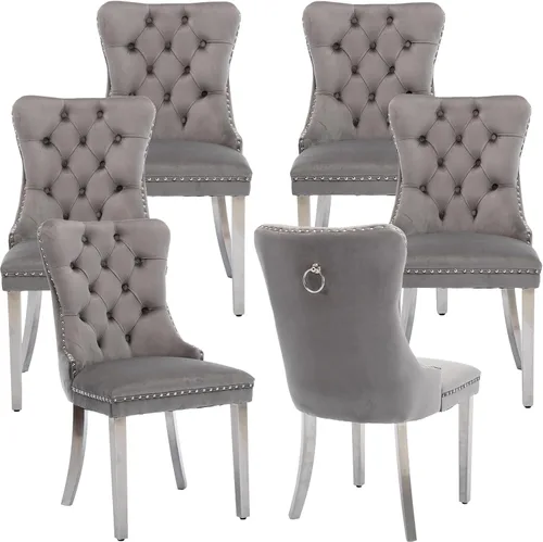 Miniatura 8 de Juego de 2 sillas de comedor modernas de mediados de siglo, sillas de cocina tapizadas de terciopelo beige, sillas de cocina y comedor, patas