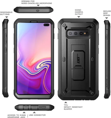 Miniatura 8 de SUPCASE Funda para Samsung Galaxy S10 Plus con Satnd (Unicorn Beetle Pro), [clip de cinturón integrado] Funda protectora resistente a prueba