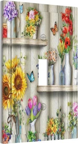 Miniatura 44 de Placa de pared decorativa con hojas de palmera tropicales de oro blanco, hoja de plátano, doble interruptor de luz de palanca decorativa, placa