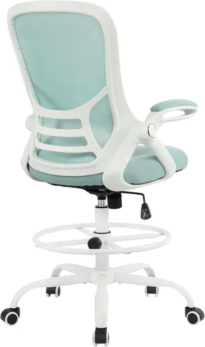 Miniatura 13 de HYLONE Silla de Dibujo Técnico Silla de Oficina Alta Respaldo Alto Taburete de Escritorio de Pie de Malla con Reposapiés Anillo Ajustable y Brazos
