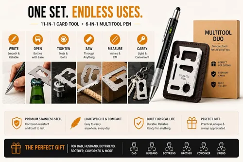 Miniatura 4 de Regalos para hombres: bolígrafo multiherramienta 6 en 1 y juego de herramientas para tarjetas 11 en 1, accesorios geniales para hombres, regalos