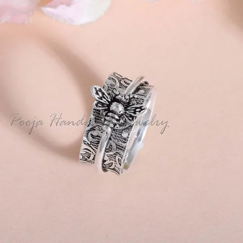 Miniatura 3 de Honey Bee Spinner Ring, 925 Sterling Silver Ring, Bohemian Spinner Ring, Meditation Ring, Boho Ring, Anxiety Ring, Worry Ring, Handmade Ring, Gift