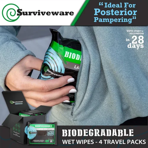 Miniatura 4 de Surviveware Toallitas biodegradables para hombres o mujeres – Toallitas húmedas para la ducha, cara, cuerpo y glúteos, al aire libre, viajes