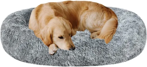 Miniatura 11 de Coohom - Cama ovalada afelpada de piel sintética tipo dona p/calmar perros y gatos, lavable, c/almohada p/mascotas (30/36/43 pulg) p/perros pequeños