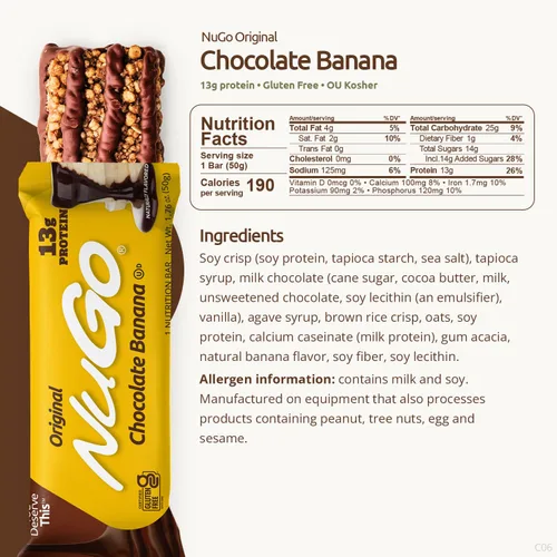 Miniatura 2 de NuGo Barra de proteínas, plátano de chocolate, 0.46 oz de proteína, sin gluten, 15