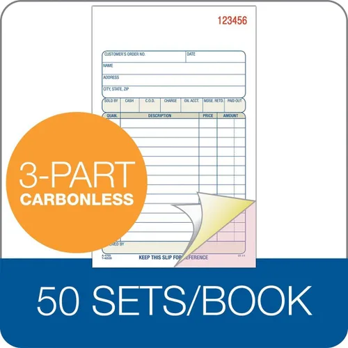Miniatura 3 de Adams – Libro de órdenes de venta, 3 partes, papel autocopiante, 4-3/16 pulgadas x 7-3/16 pulgadas, 50 juegos, blanco, amarillo y rosa (TC4705)