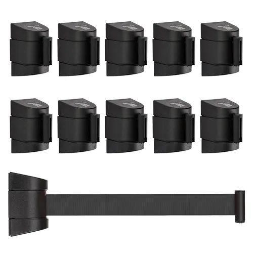 Miniatura 23 de DuraSteel Barrera retráctil para cinturón de control de multitudes de montaje en pared, cinturón de barrera retráctil negro de 9.2 pies, barreras