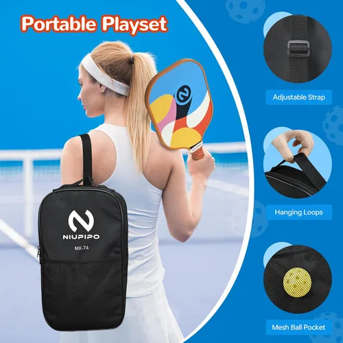Miniatura 8 de niupipo Pickleball Paddles Set of 2 or 4, USAPA Approved Fiberglass Pickleball Paddle Set with Balls and Bag, Polypropylene Honeycomb Core, 1.