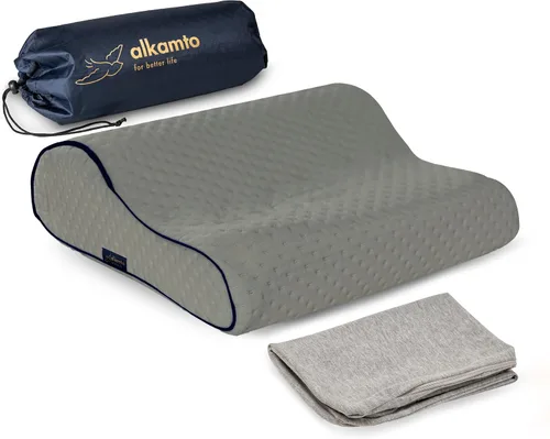 Miniatura 13 de alkamto Almohada de espuma viscoelástica cómoda para viajes y campamentos, bolsa portátil fácil de transportar, funda de almohada con regulación