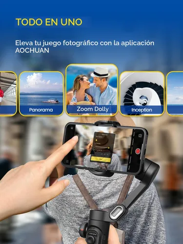 Miniatura 5 de AOCHUAN - Estabilizador de cardán para iPhone, smartphone con rueda de enfoque, seguimiento de cara/objeto para iPhone 16 15 Pro Max/Android