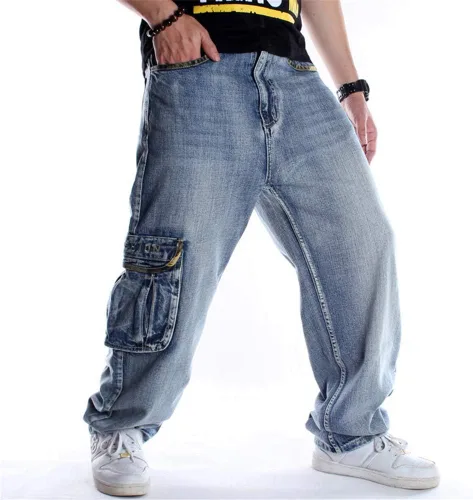 Miniatura 3 de LUOBANIU Pantalones de mezclilla holgados para hombre, pantalones de hip hop, ajuste holgado, estilo vintage de los años 90, pantalones cargo