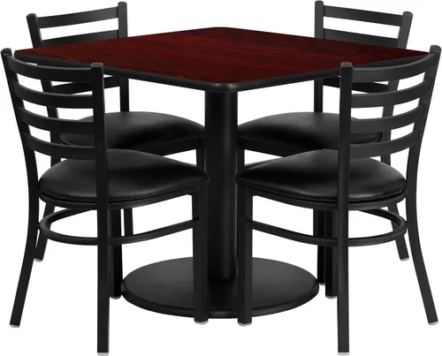 Miniatura 5 de Flash Furniture Jamie - Juego de mesa cuadrada laminada negra de 36 pulgadas con base redonda y 4 sillas de metal con respaldo de escalera, asiento