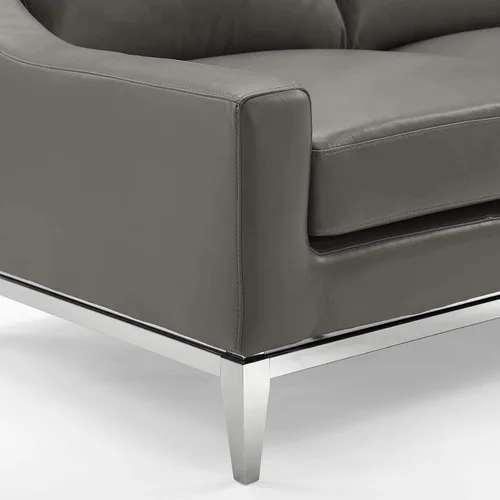 Miniatura 7 de Modway Arnés de sofá de cuero de 83.5" en gris con base de acero inoxidable