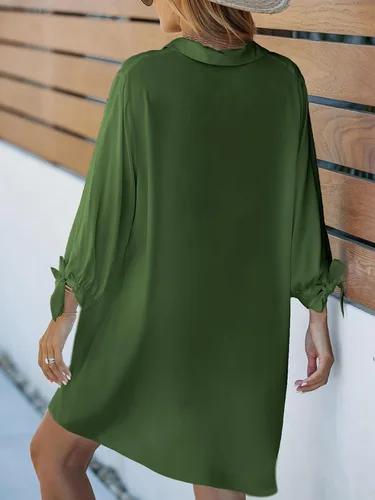 Miniatura 2 de CUPSHE Vestido corto de playa para mujer, manga 34, con botones, vestido midi de verano