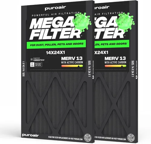 Miniatura 19 de PuroAir Filtro Mega - Filtro de aire de 12x12x1 MERV 13 para el hogar con carbón activado - Filtros alérgenos, caspa de mascotas, humo, polvo